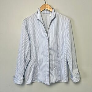 van laack Women's Striped Button Down Shirt Blue White Classic Collar Size 12